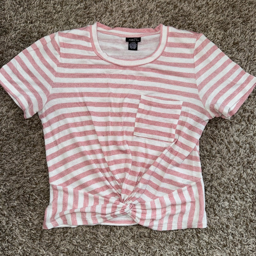 Rue21 Pink and White Striped Crop Tee